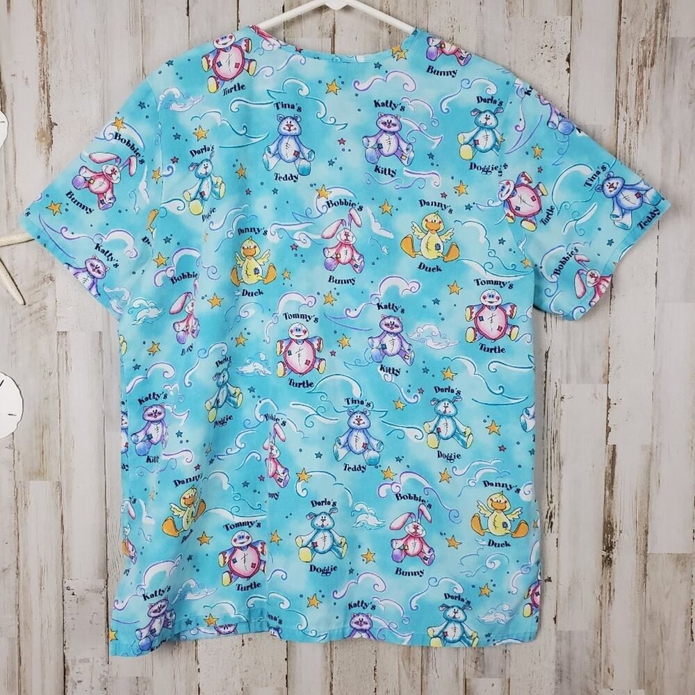 Simply Basic Button-Down Scrub Shirt Blue Size Large - Picture 2 of 9